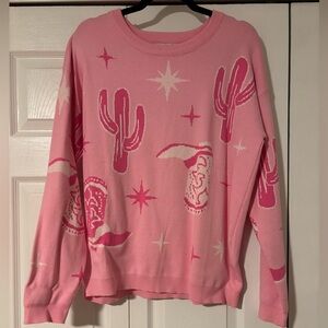 Pink Clover pink western design sweater